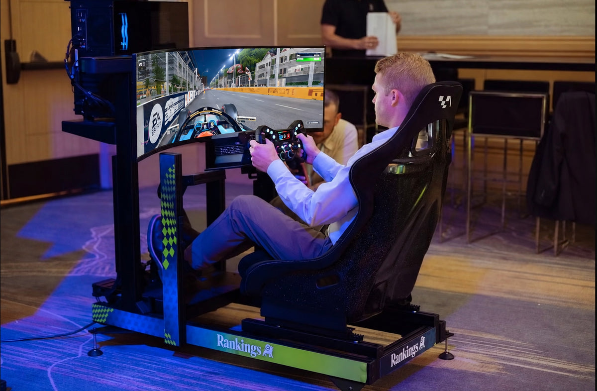 Chivas Regal branded F1 racing simulator at an event